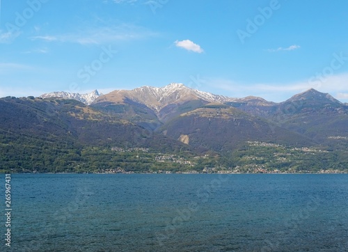 View of Lake Como and the Italian Alps on a spring day, Lombardy - April 2019