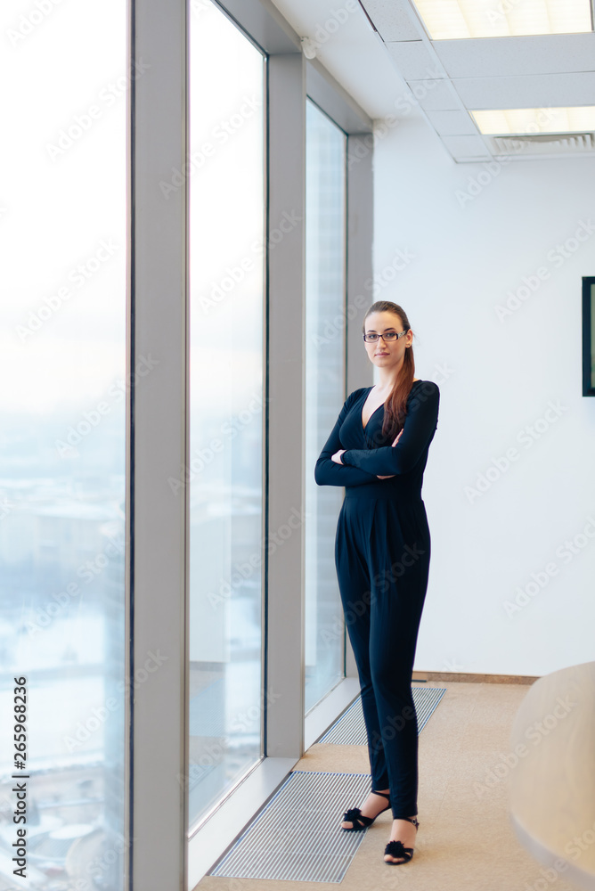 beautiful girl business lady in her office in a skyscraper beautiful girl business lady in her office in a skyscraper