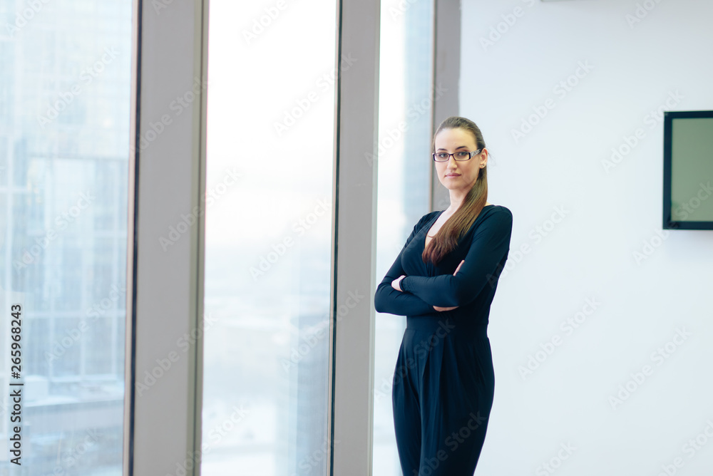 beautiful girl business lady in her office in a skyscraper beautiful girl business lady in her office in a skyscraper
