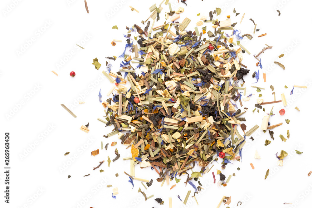 Herbal tea on a white background. Top view. Herbal tea on a white background. Top view.