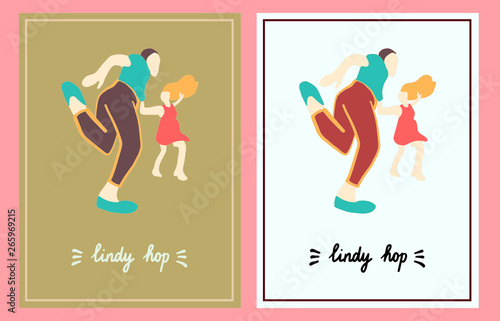 Lindy hop set of two illustration hand drawn in cartoon style