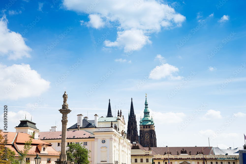 Prague old town, Cech Republic. Praha Castle with churches, chapels and towers on a blue sky