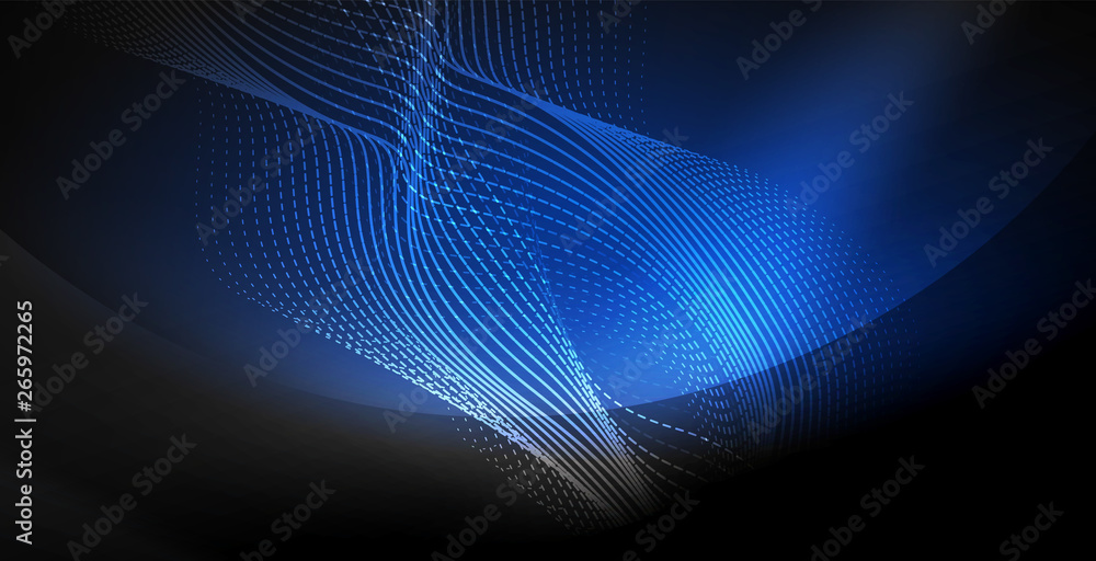 Glowing abstract wave on dark, shiny motion, magic space light. Techno abstract background Glowing abstract wave on dark, shiny motion, magic space light. Techno abstract background