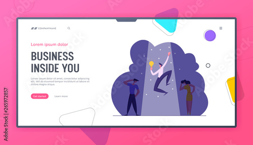 Job Search Business Recruitment Concept Landing Page. Businessman Character with Idea Light Bulb in Spotlight. Hiring New Talant Opportunity, Choose Employee Banner Website. Vector flat illustration