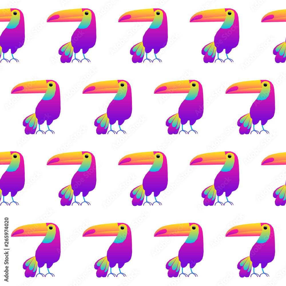 Abstract paper cut toucan seamless pattern background. Childish crafted toucan  bird for design holiday wrapping paper, baby nappy, textile, birthday wallpaper etc.