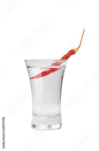Wallpaper Mural Shot of vodka and red hot chili pepper. Isolated on white background Torontodigital.ca