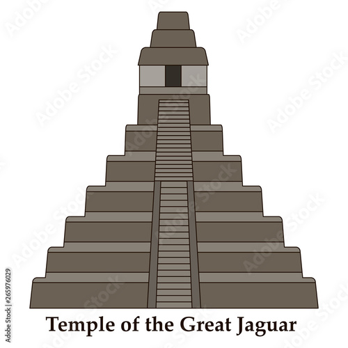 Architectural building. Countries of the world, architecture, monuments, landmark. Pyramid - the Temple of the Great Jaguar, in Cuba. Vector illustration.