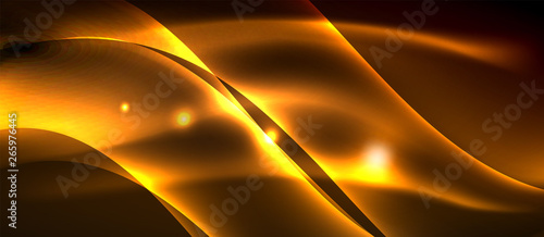 Neon shiny light glowing wave lines