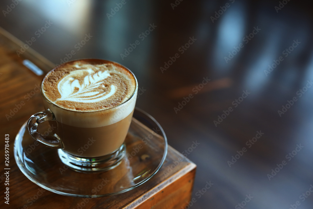 Fototapeta hot latte coffee in cafe