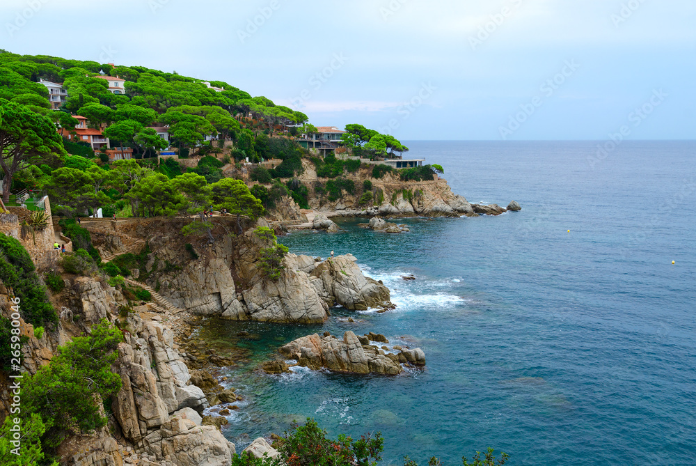 Beautiful view of rocky coast in Lloret de Mar, Costa Brava, Catalonia, Spain