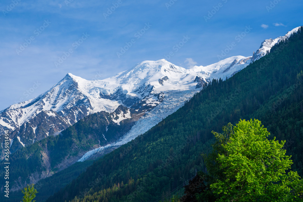 Chamonix, south-east France, Auvergne-Rhône-Alpes. Aiguille du Midi, French Alps. Ski resort. Chamonix Mont Blanc, France. Holidays in Europe