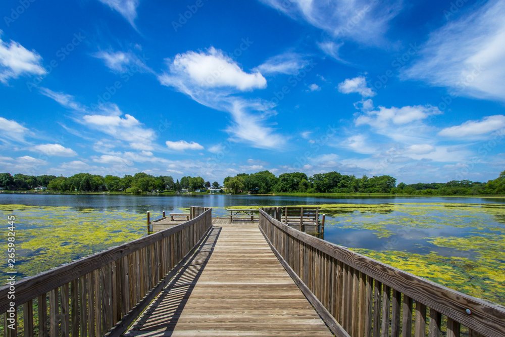 wooden bridge over lake