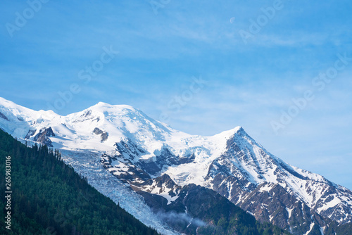 Chamonix Mont Blanc  famous ski resort in Alps mountains  France. Summer landscape.