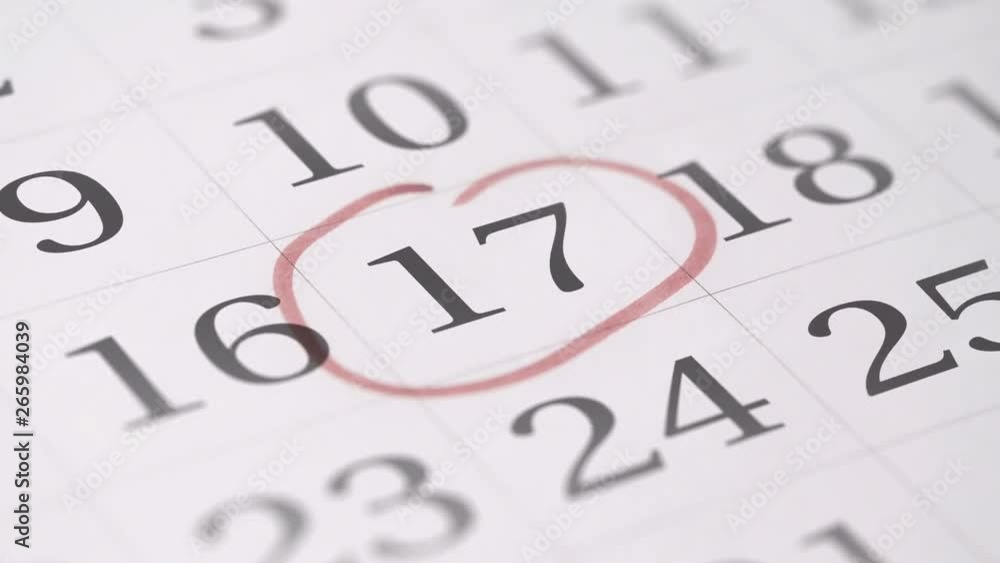 Drawing reminder mark on the seventeenth 17 day of a month Drawing reminder mark on the seventeenth 17 day of a month