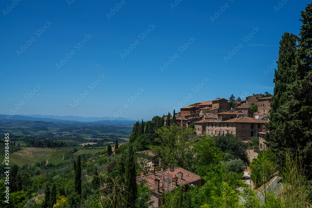 In the very heart of Tuscany. View from the fortress wall to the beautiful valley of the medieval town of Montepulciano, Italy.