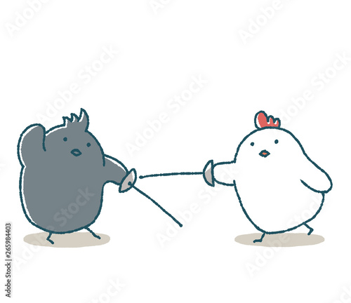 ゆるいにわとりとカラスのフェンシング Stock Illustration Adobe Stock ゆるいにわとりとカラスのフェンシング Stock Illustration Adobe Stock