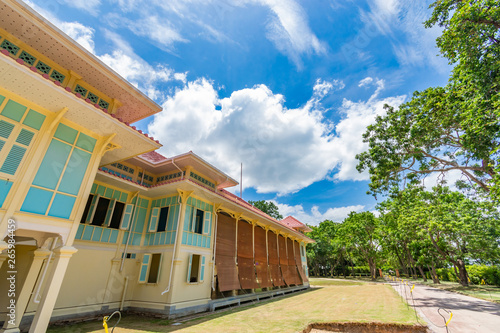 Palace Marukhathaiyawan on blue sky background in Cha-Am, Phetchaburi, Thailand