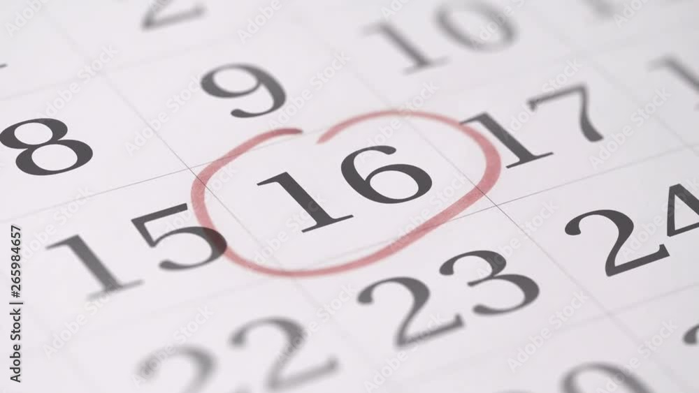 Drawing reminder mark on the sixteenth 16 day of a month Drawing reminder mark on the sixteenth 16 day of a month