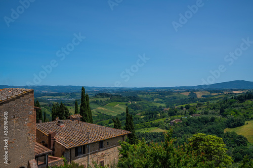 In the very heart of Tuscany. View from the fortress wall to the beautiful valley of the medieval town of Montepulciano  Italy.