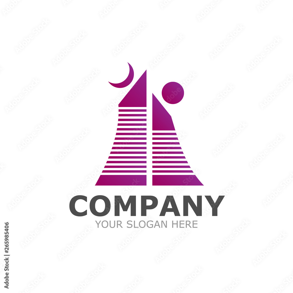 Company logo in the form of two skyscrapers. Skyscrapers with symbols on a white background. Company logo in the form of two skyscrapers. Skyscrapers with symbols on a white background.