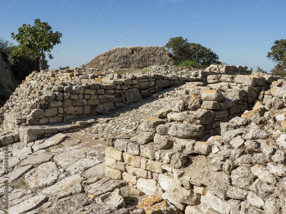 The ancient ramp of legendary city of Troy in Canakkale Province, Turkey