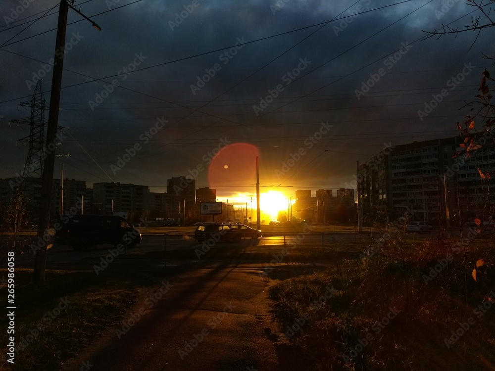 Sunset over a sleeping area in the city of Petrozavodsk