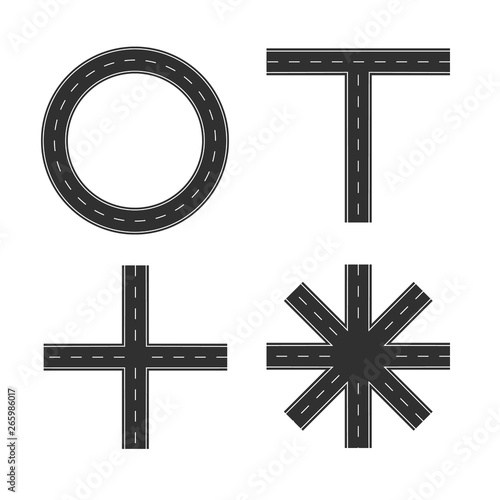 Different road junctions. Circular road. Types of crossroads.