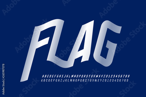 Waving flag style font, alphabet letters and numbers