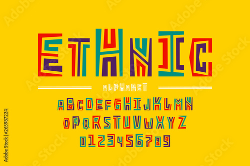 Ethnic style font design, alphabet letters and numbers