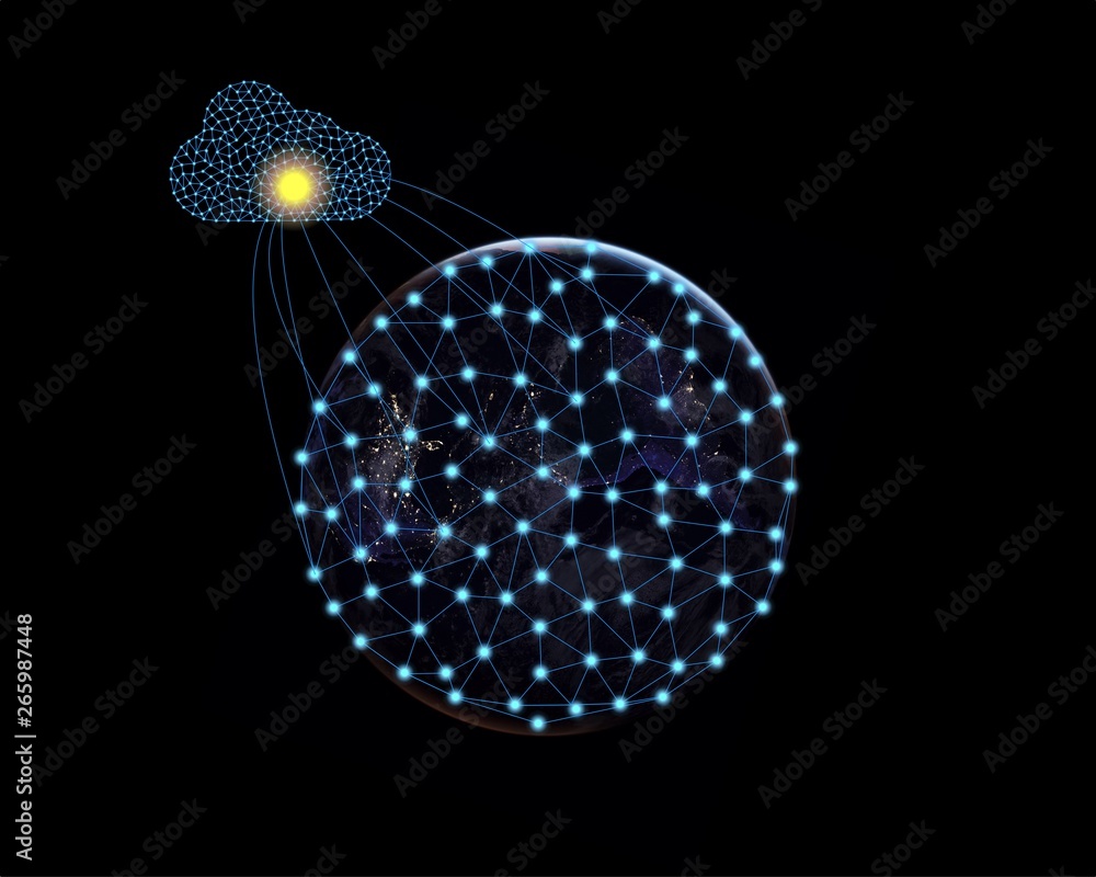 Concepts of the global cloud system concept Digital Network,Earth image provided by Nasa.Elements of this image furnished by NASA