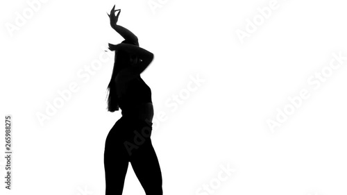 black silhouette on white background girl dancing modern dance, strip plastic