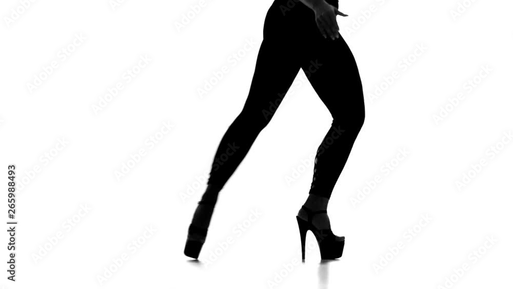 black silhouette on white background girl dancing modern dance, strip plastic black silhouette on white background girl dancing modern dance, strip plastic