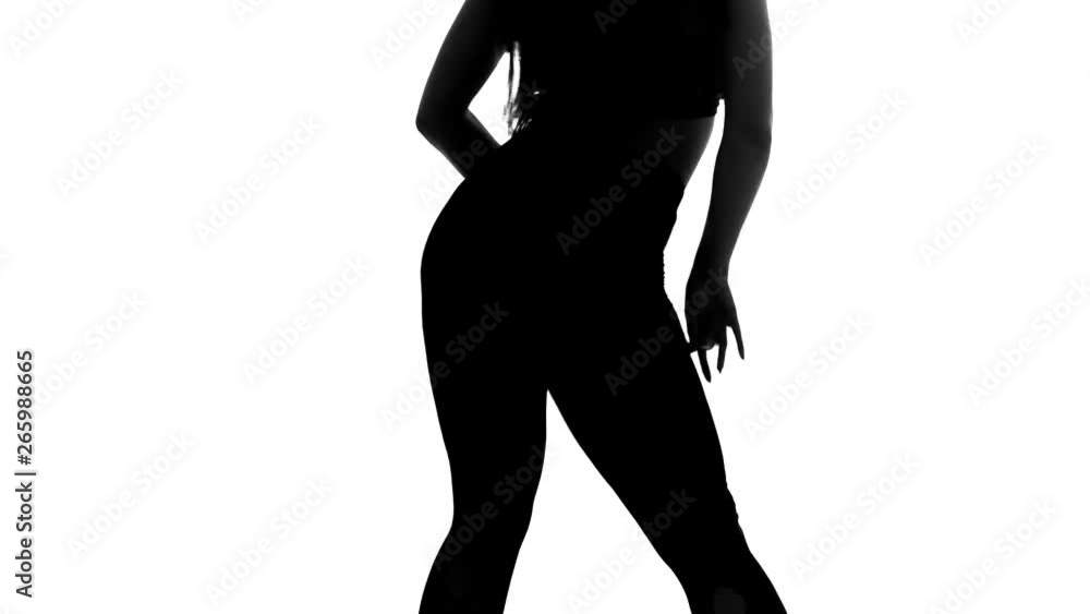 black silhouette on white background girl dancing modern dance, strip plastic