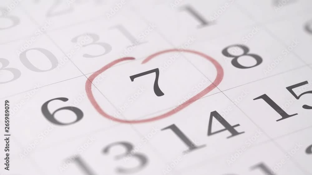 Drawing reminder mark on the seventh 7 day of a month Drawing reminder mark on the seventh 7 day of a month