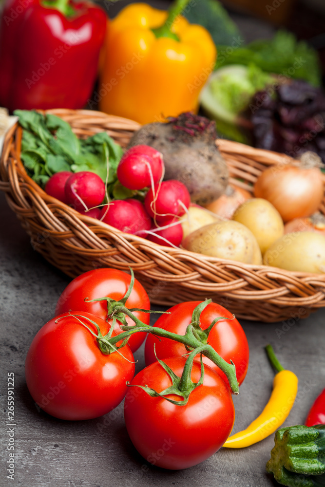 Fresh organic vegetables on rustic background Fresh organic vegetables on rustic background