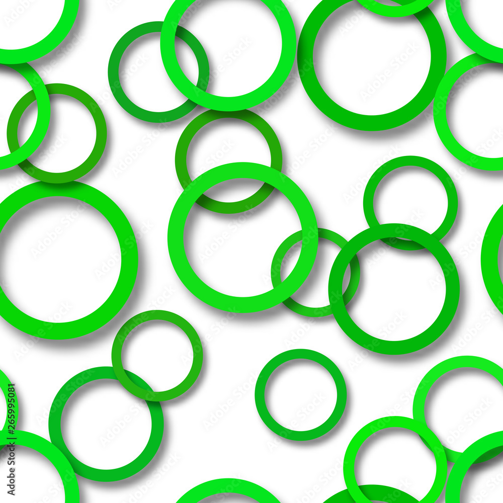 Abstract seamless pattern of randomly arranged green rings with soft shadows on white background Abstract seamless pattern of randomly arranged green rings with soft shadows on white background
