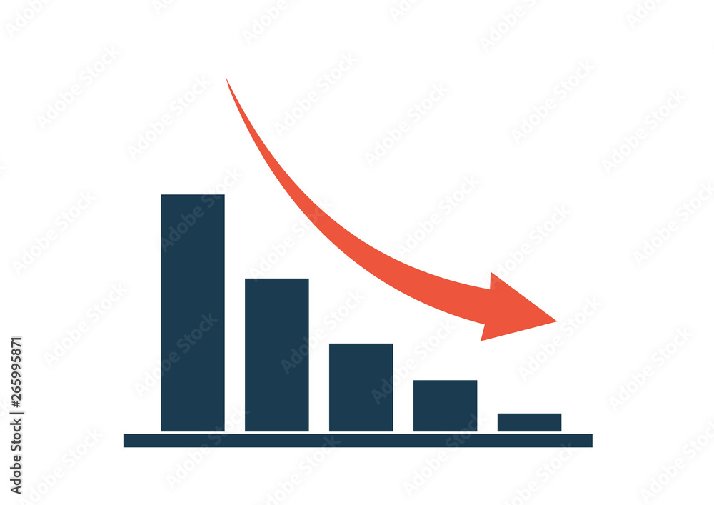 concept decrease colum chart with fall arrow concept decrease colum chart with fall arrow