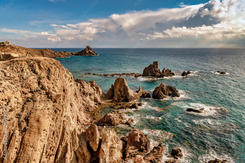 Rugged Cabo de Gata natural park coast on the Mediterranean sea.