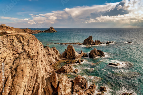 Rugged Cabo de Gata natural park coast on the Mediterranean sea.