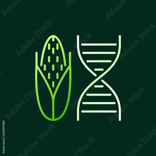 DNA with Corn vector colored linear icon or design element on dark background