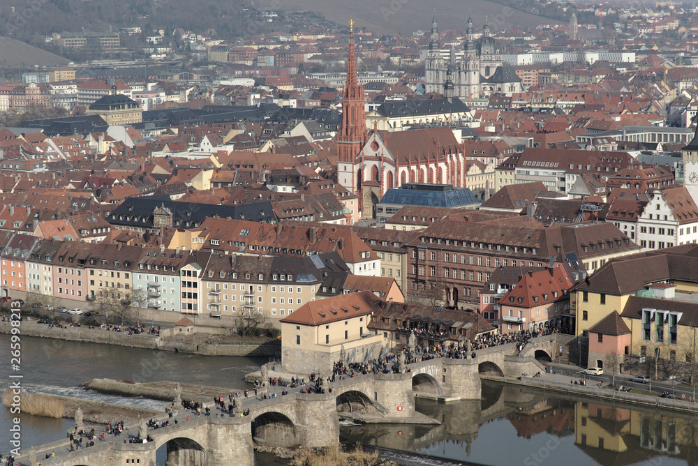 View on Würzburg old city center from Marienberg