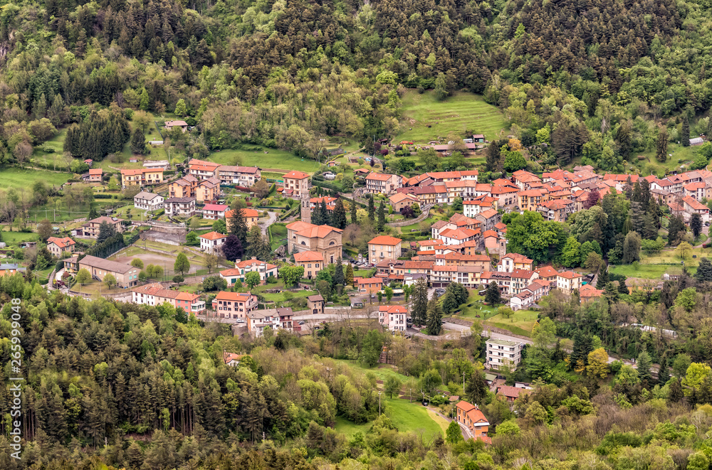 Aerial view of little village Rasa, fraction of the municipality of Varese in Lombardy, Italy