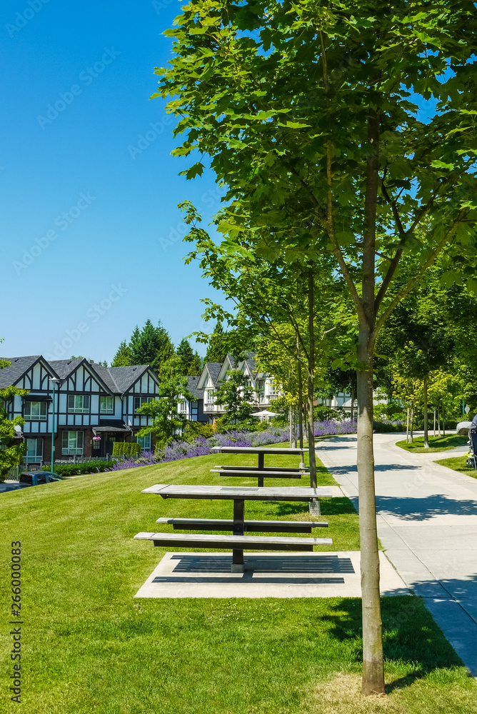 Recreation area with chess table on the block of new townhouses Recreation area with chess table on the block of new townhouses
