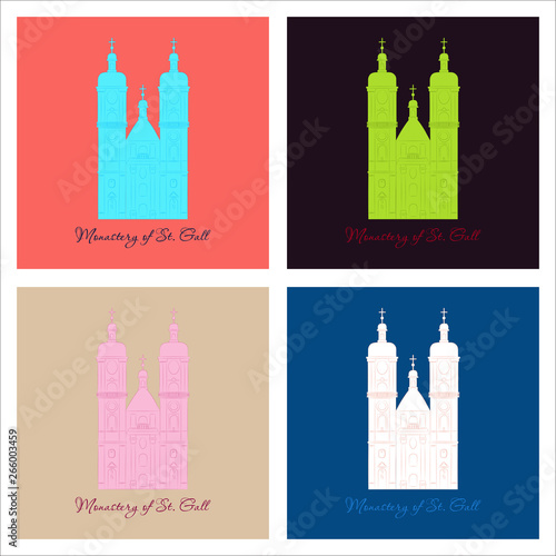 Switzerland, Abbey of Saint Gall, vector travel illustration, flat icon