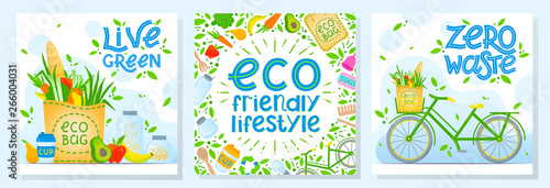 Set of zero waste vector illustrations with lettering.Healthy lifestyle principals.Perfect for prints,flyers,banners,eco posters,covers,typography design and more.Live green, go to zero waste.