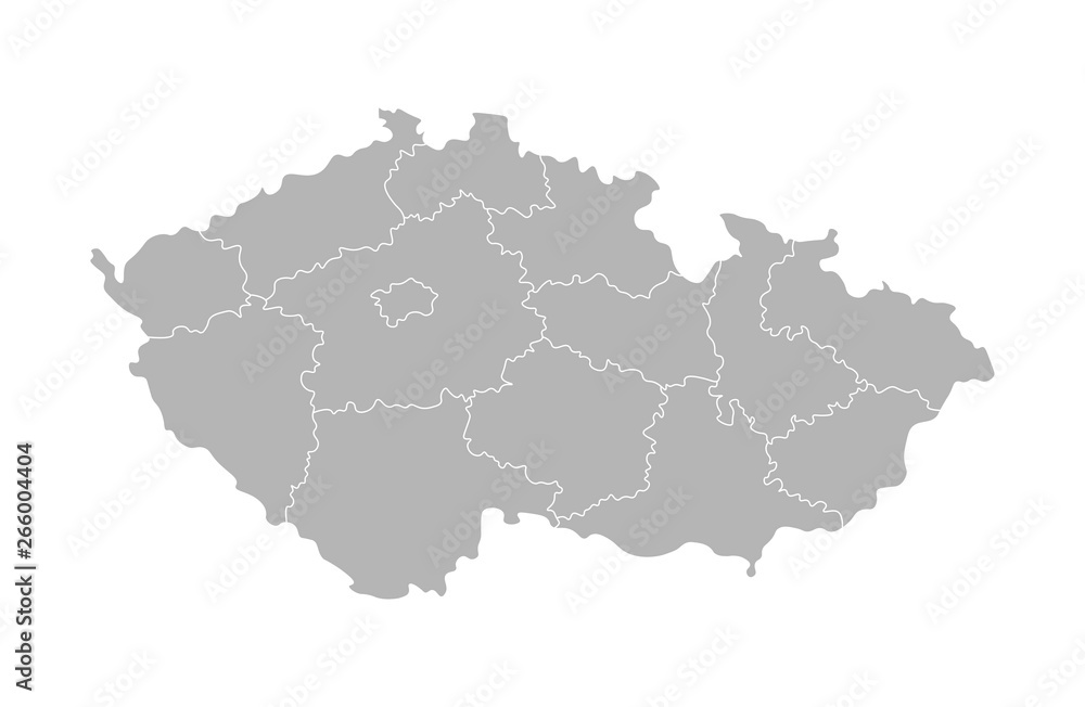 Vector isolated illustration of simplified administrative map of Czech Republic. Borders of the regions. Grey silhouettes