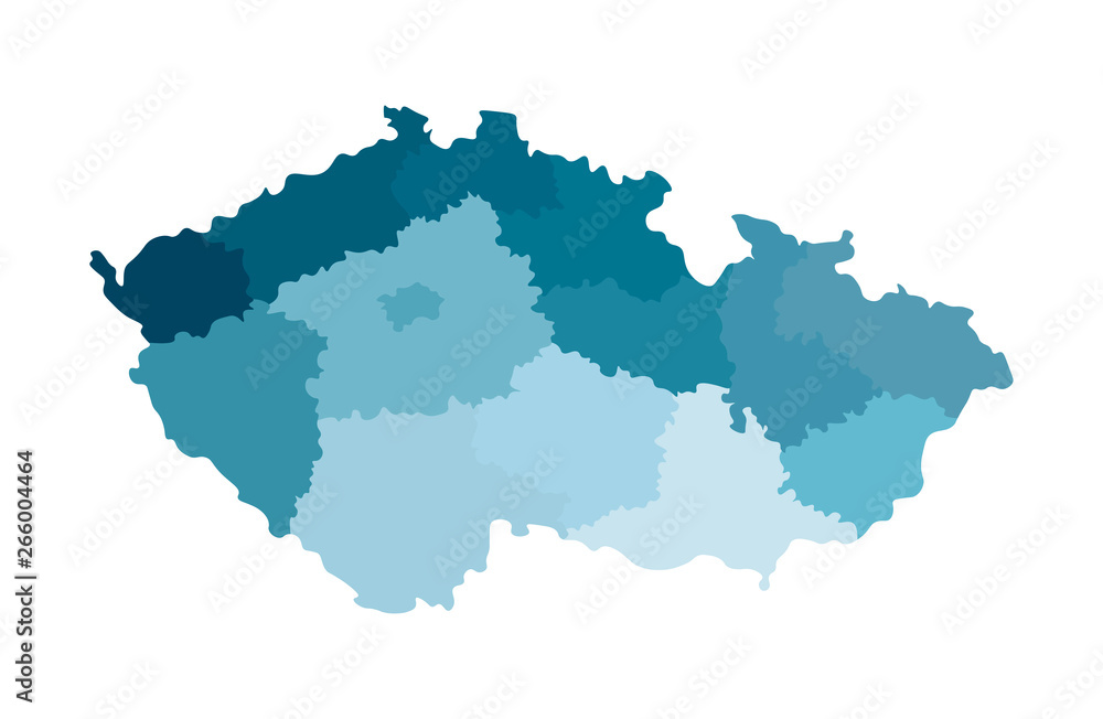 Vector isolated illustration of simplified administrative map of Czech Republic.  Colorful blue silhouettes