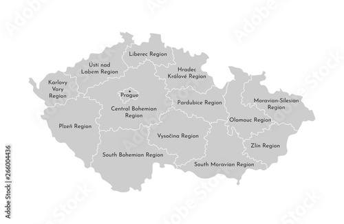 Vector isolated illustration of simplified administrative map of Czech Republic. Grey silhouettes  white outline