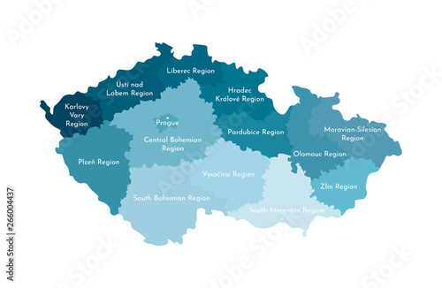 Vector isolated illustration of simplified administrative map of Czech Republic. Borders and names of the regions.