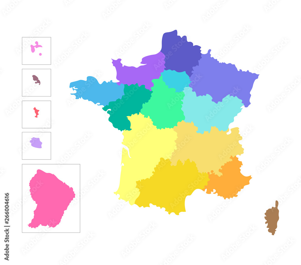 Obraz premium Vector isolated illustration of simplified administrative map of France. Colorful silhouettes